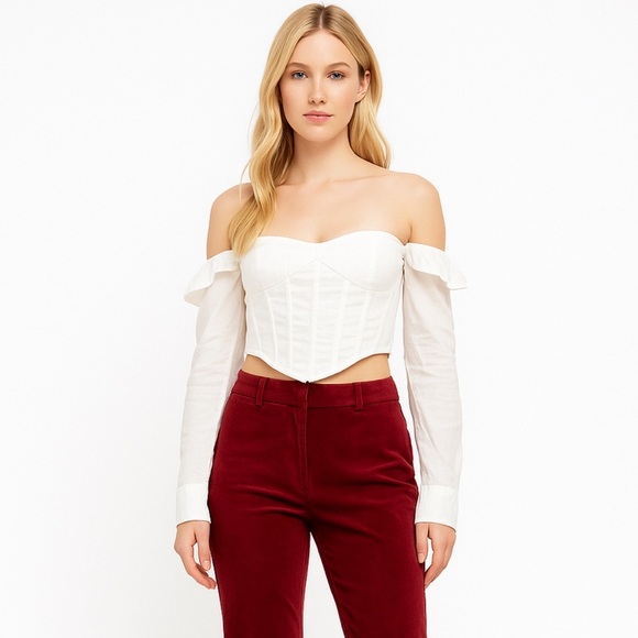 For Love & Lemons Corset inspired long sleeve with strap detail off the shoulder - Picture 1 of 9